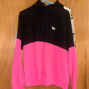 Victoria's Secret Black And Pink Quarter-Zip Sweater